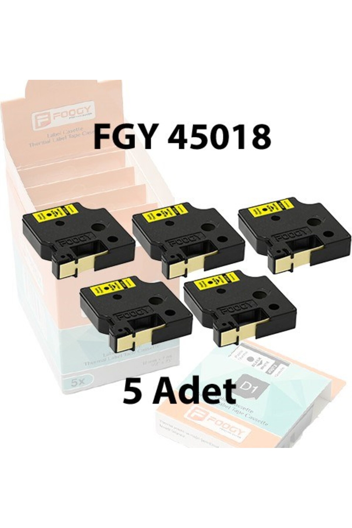 Dymo D1 Muadili Etiket Plastik Sarı - 12 mm x 7 mt - 45018 - Eko Paket 5 li