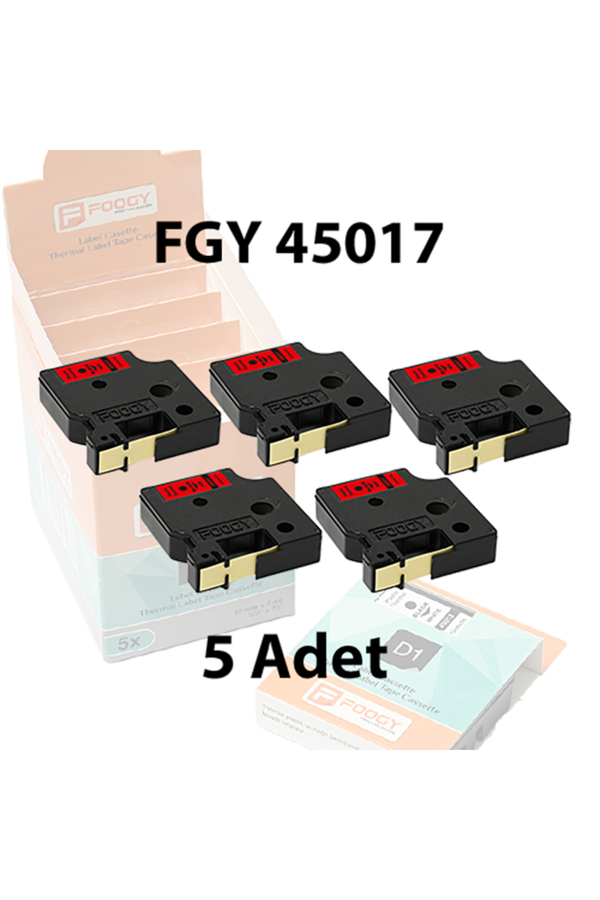 Dymo D1 Muadili Etiket Plastik Kırmızı - 12 mm x 7 mt - 45017 - Eko Paket 5 li